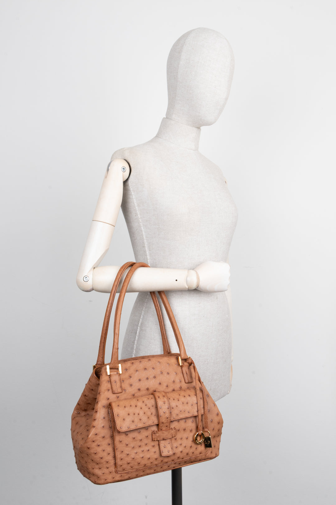 LORO PIANA Globe Tote Bag Ostrich Cognac