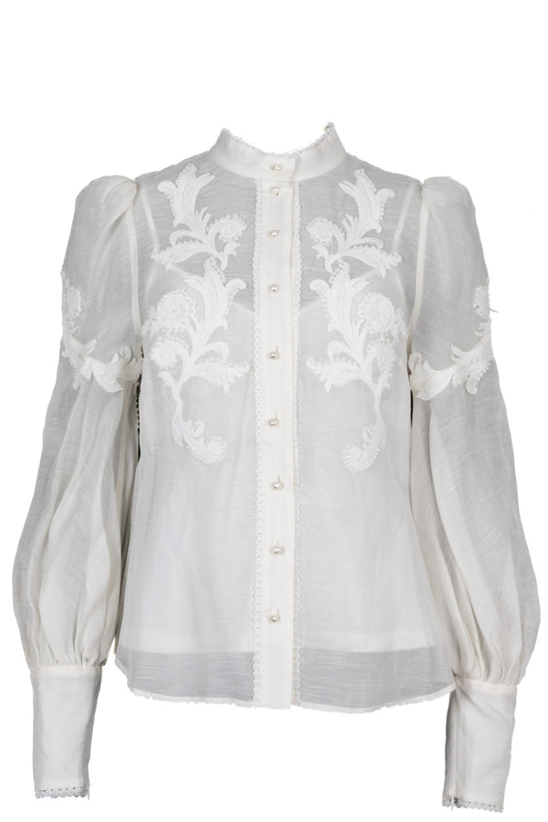 ZIMMERMANN Wonderland Appliqué Blouse Linen Silk