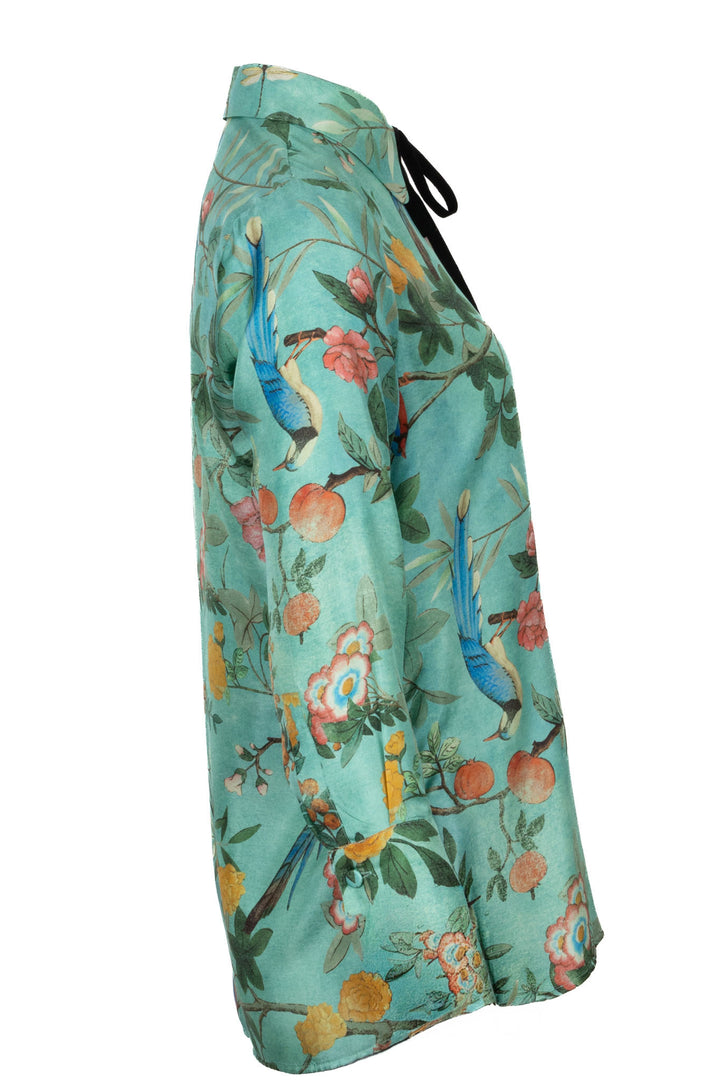 GUCCI Heritage Floral Print Silk Shirt Green