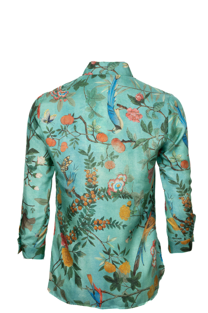 GUCCI Heritage Floral Print Silk Shirt Green