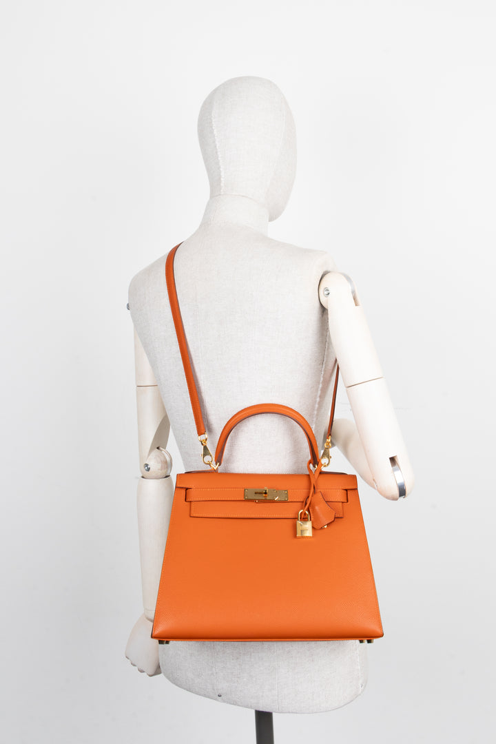 HERMÈS Kelly 28 Sellier Epsom Fire