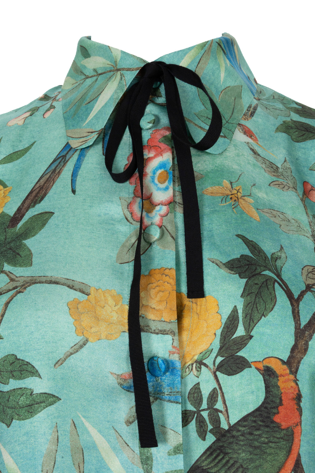 GUCCI Heritage Floral Print Silk Shirt Green
