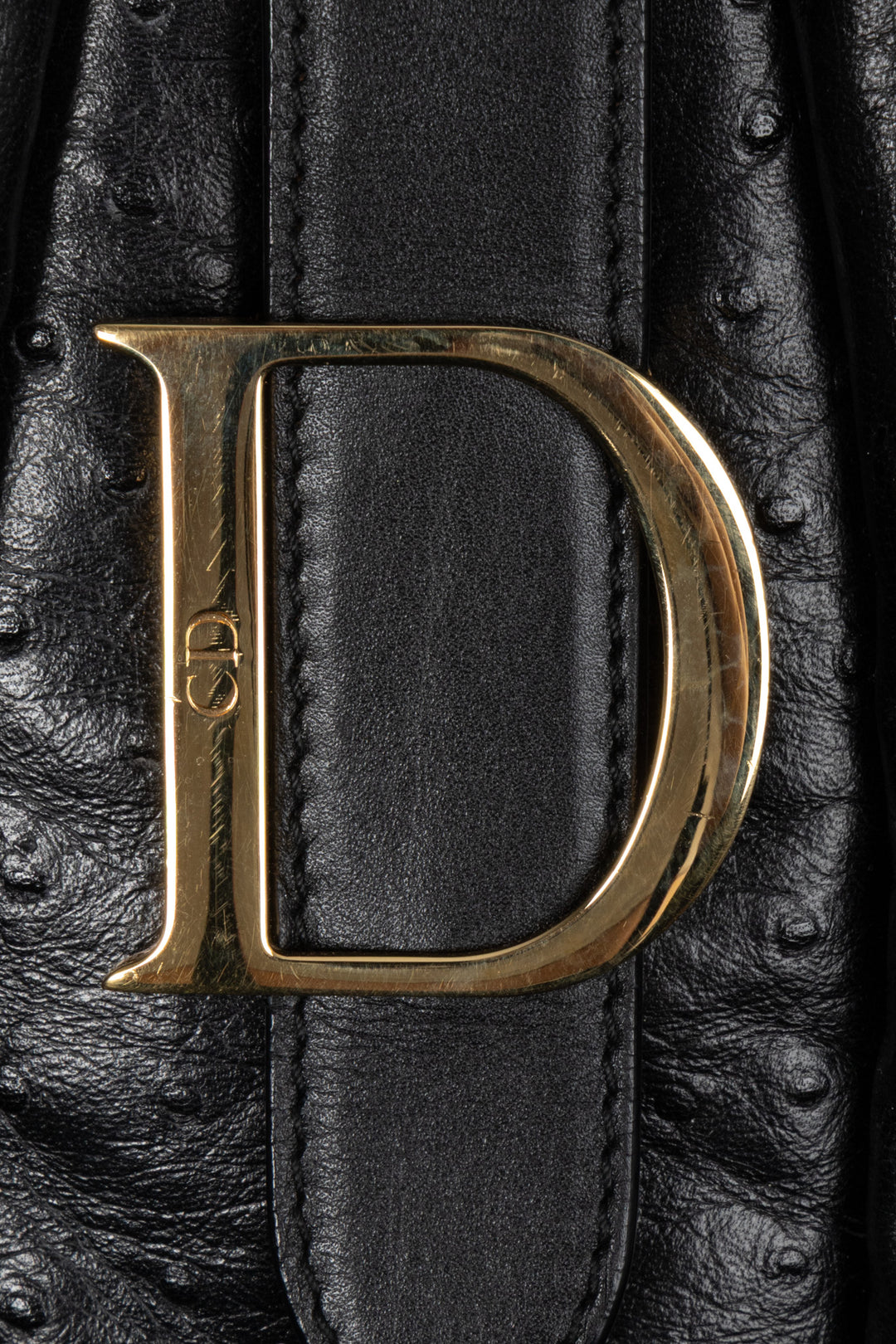 CHRISTIAN DIOR Double Saddle Bowler Bag Ostrich Black