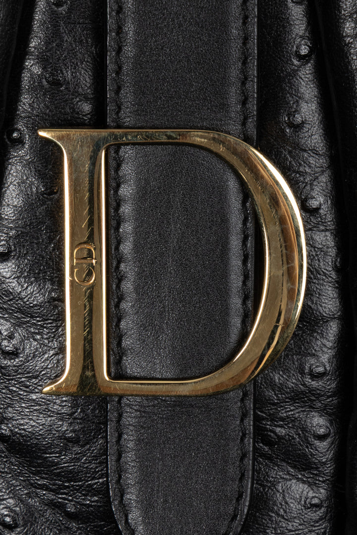 CHRISTIAN DIOR Double Saddle Bowler Bag Ostrich Black
