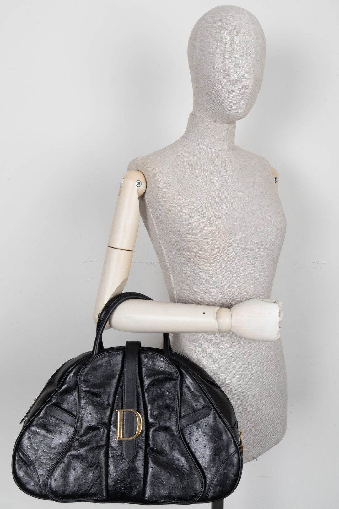 CHRISTIAN DIOR Double Saddle Bowler Bag Ostrich Black