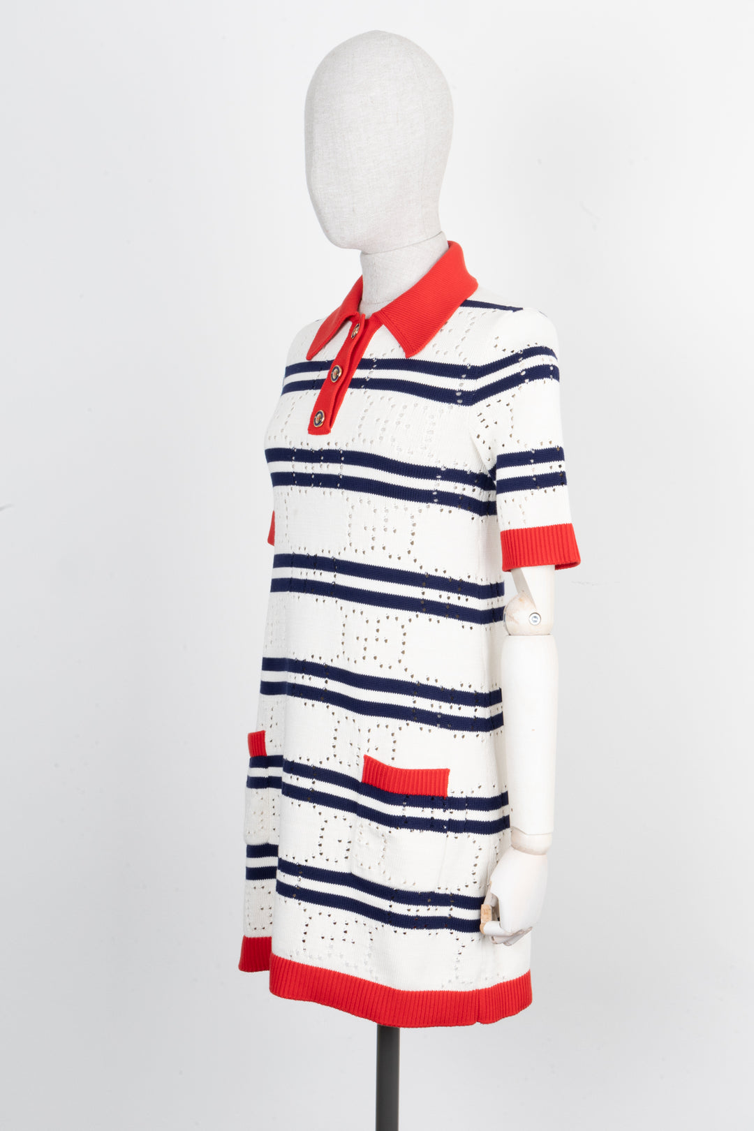 GUCCI Striped Knit Dress Red Blue