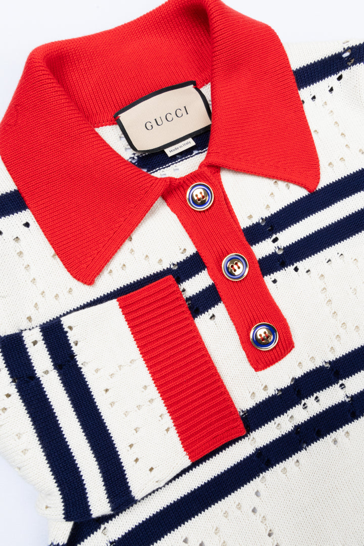 GUCCI Striped Knit Dress Red Blue