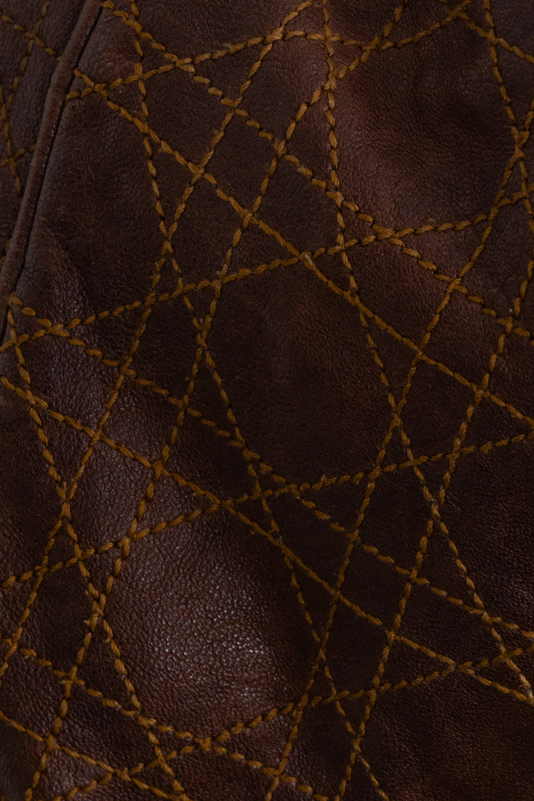 CHRISTIAN DIOR Cannage Drawstring Bucket Bag Leather Brown
