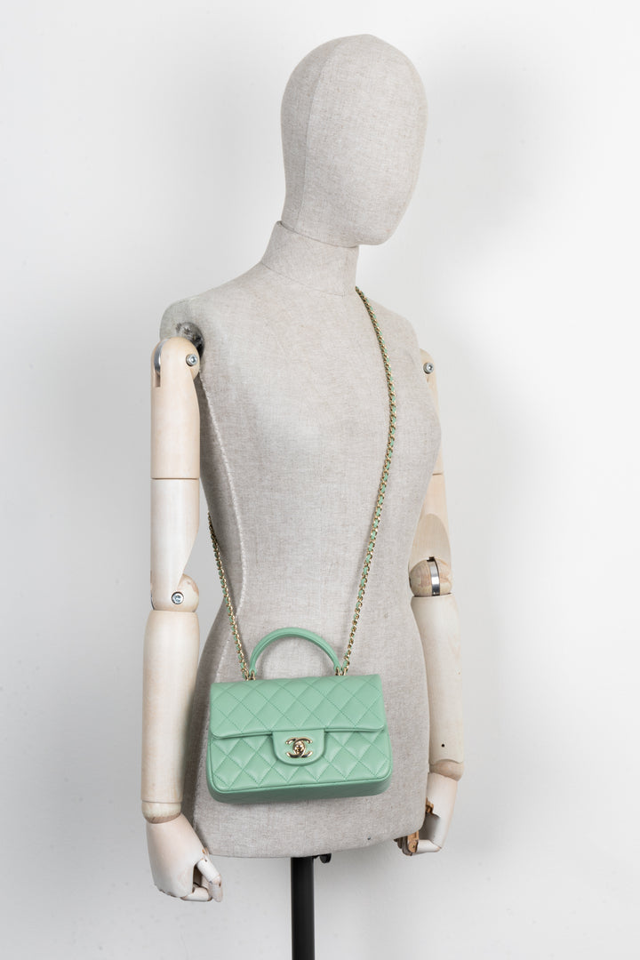 CHANEL Small Classic Flap Top Handle Bag Mint
