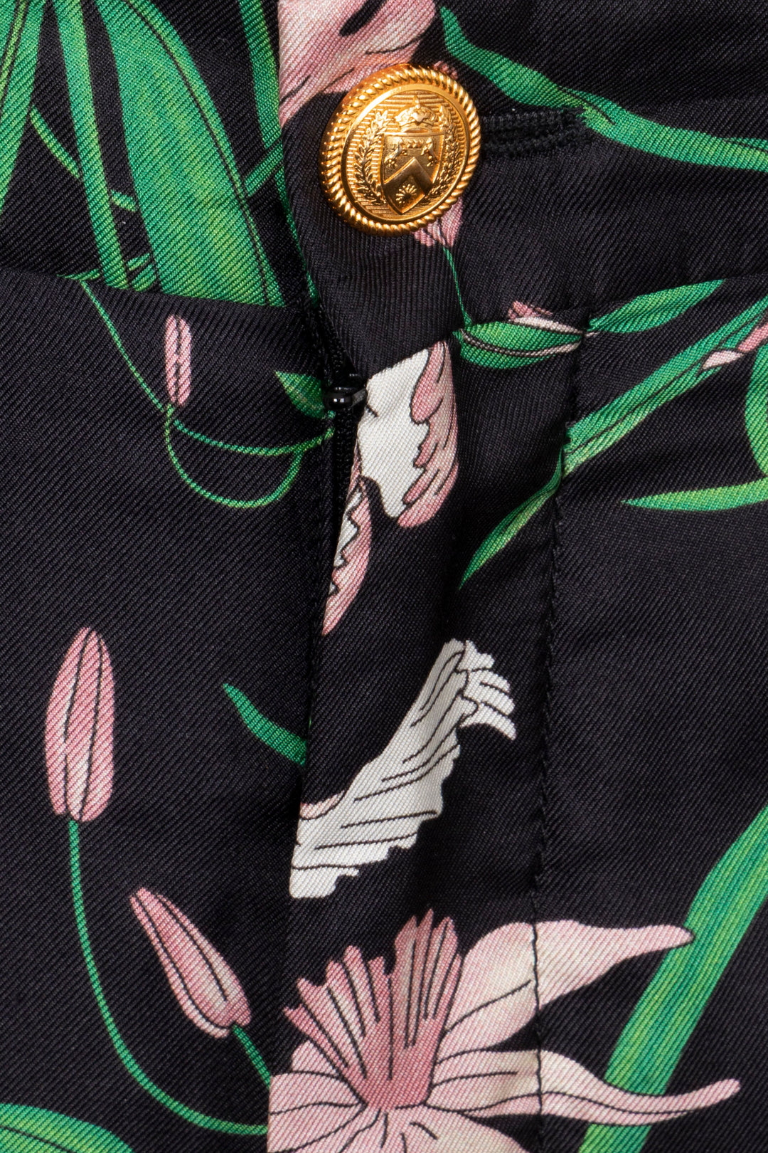 GUCCI Flower Print Pants Silk Black Rose