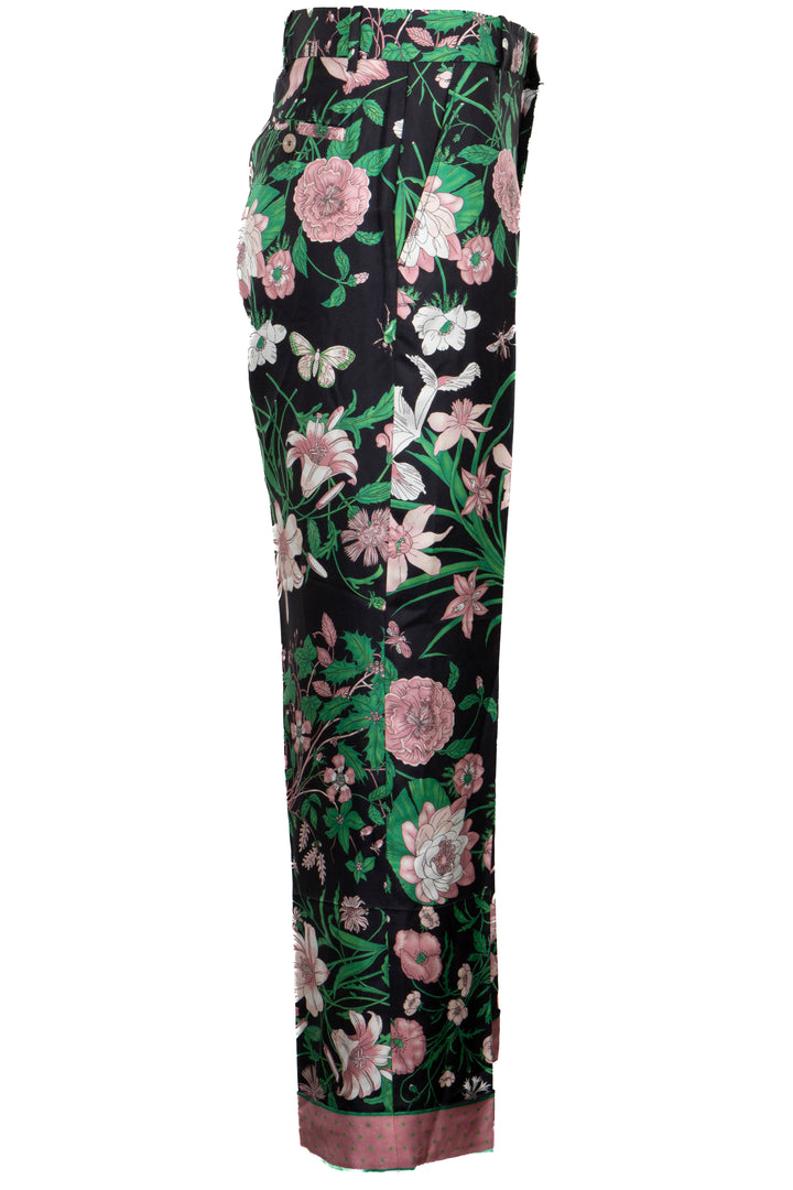 GUCCI Flower Print Pants Silk Black Rose