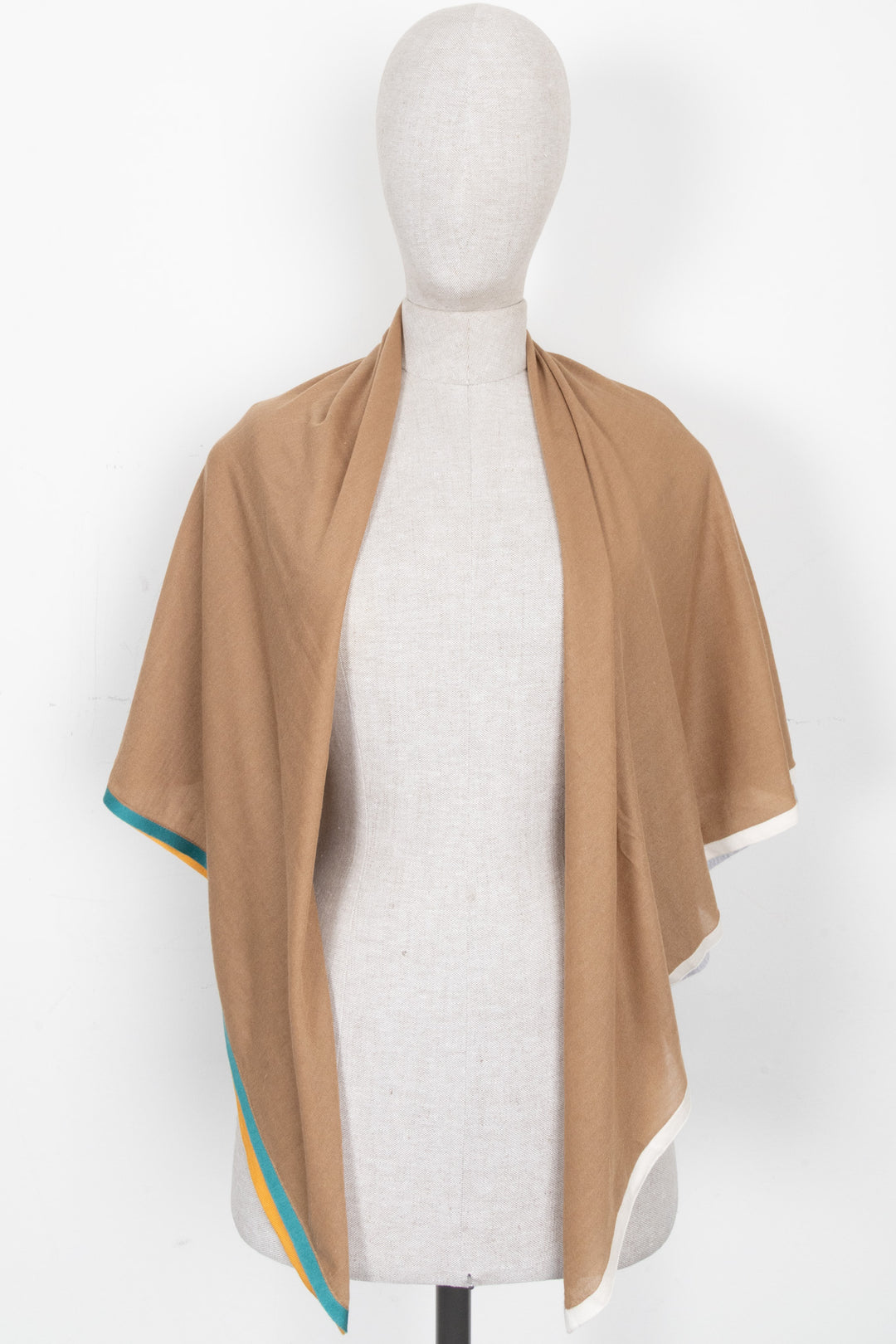HERMÈS Large Scarf Cashmere Silk Brown