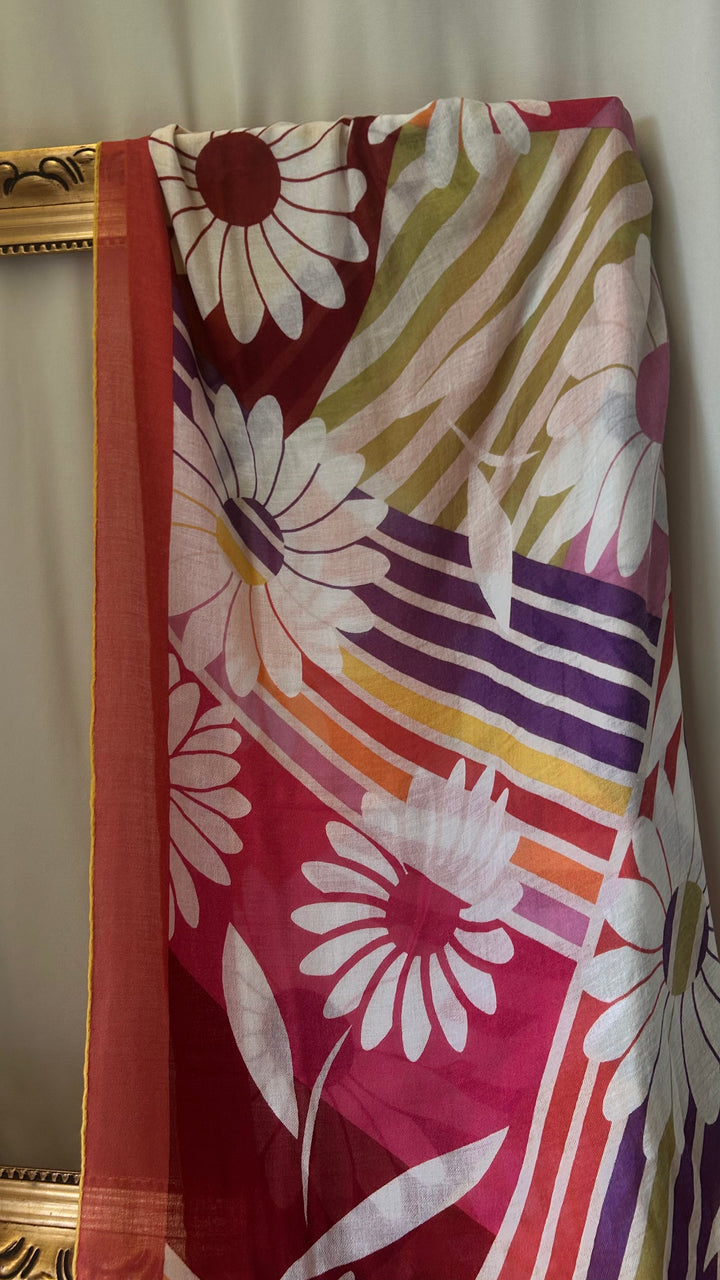 LORO PIANA Flowers Scarf Cashmere Silk Multicolor Red