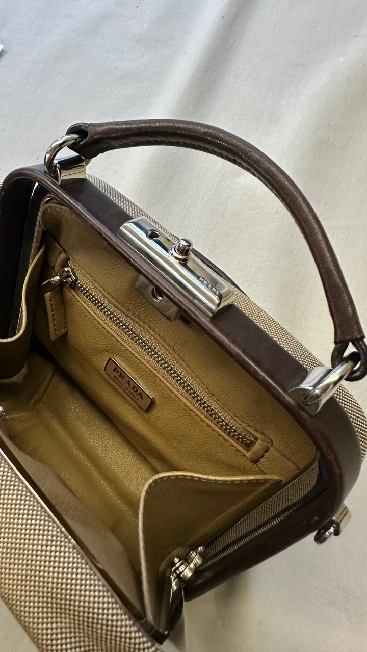 PRADA Top Handle Logo Bag Canvas