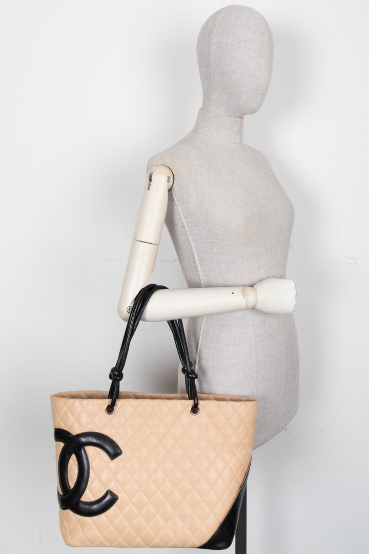 CHANEL Cambon Tote Bag Beige Black
