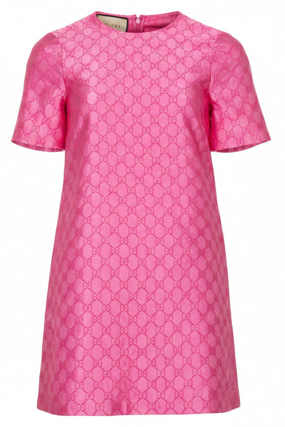 GUCCI GG Embroidered Silk Dress Pink
