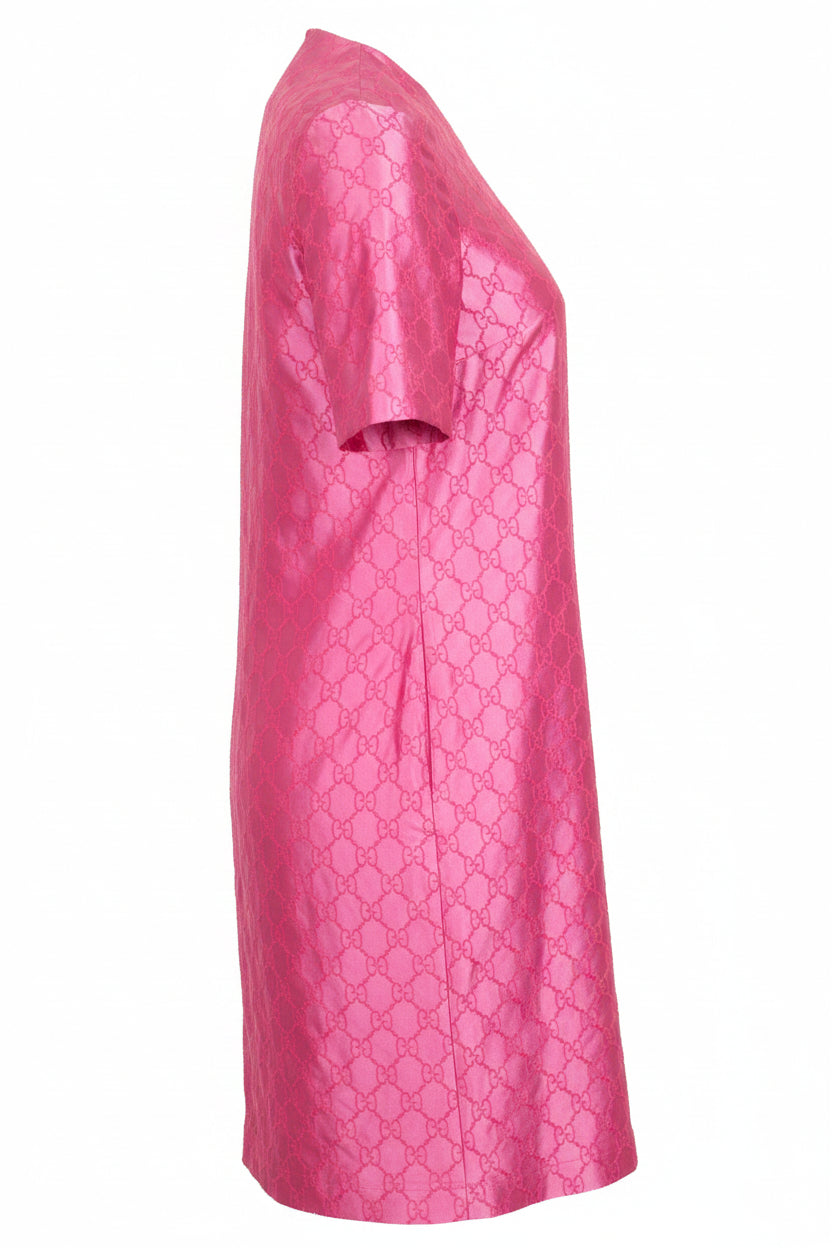 GUCCI GG Embroidered Silk Dress Pink