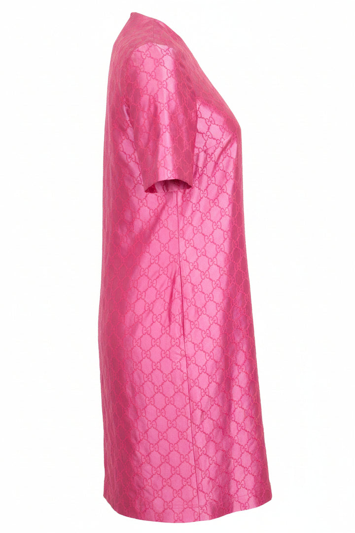 GUCCI GG Embroidered Silk Dress Pink
