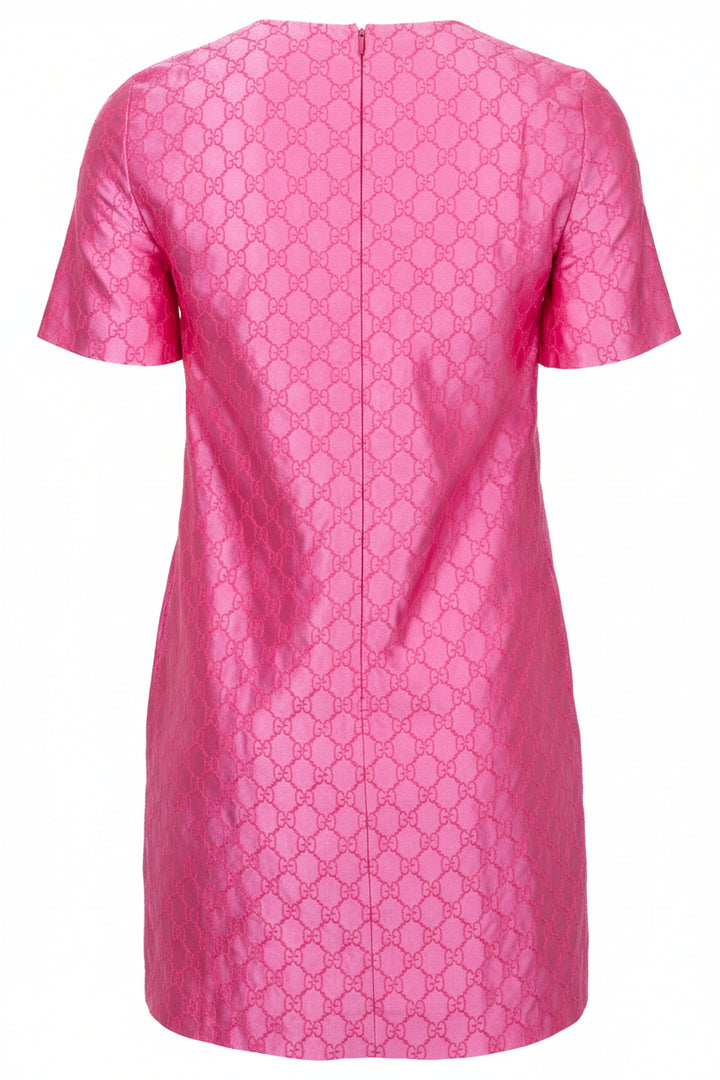 GUCCI GG Embroidered Silk Dress Pink