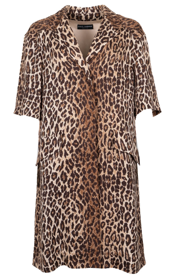 DOLCE&GABBANA Leo Print Short Sleeve Coat Brown