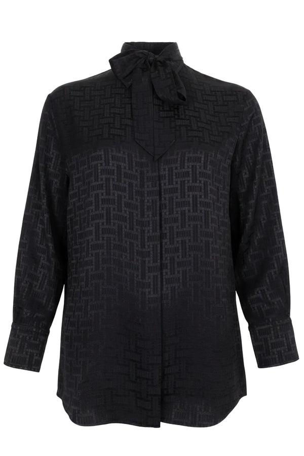 HERMÈS Blouse à nœud en soie noire