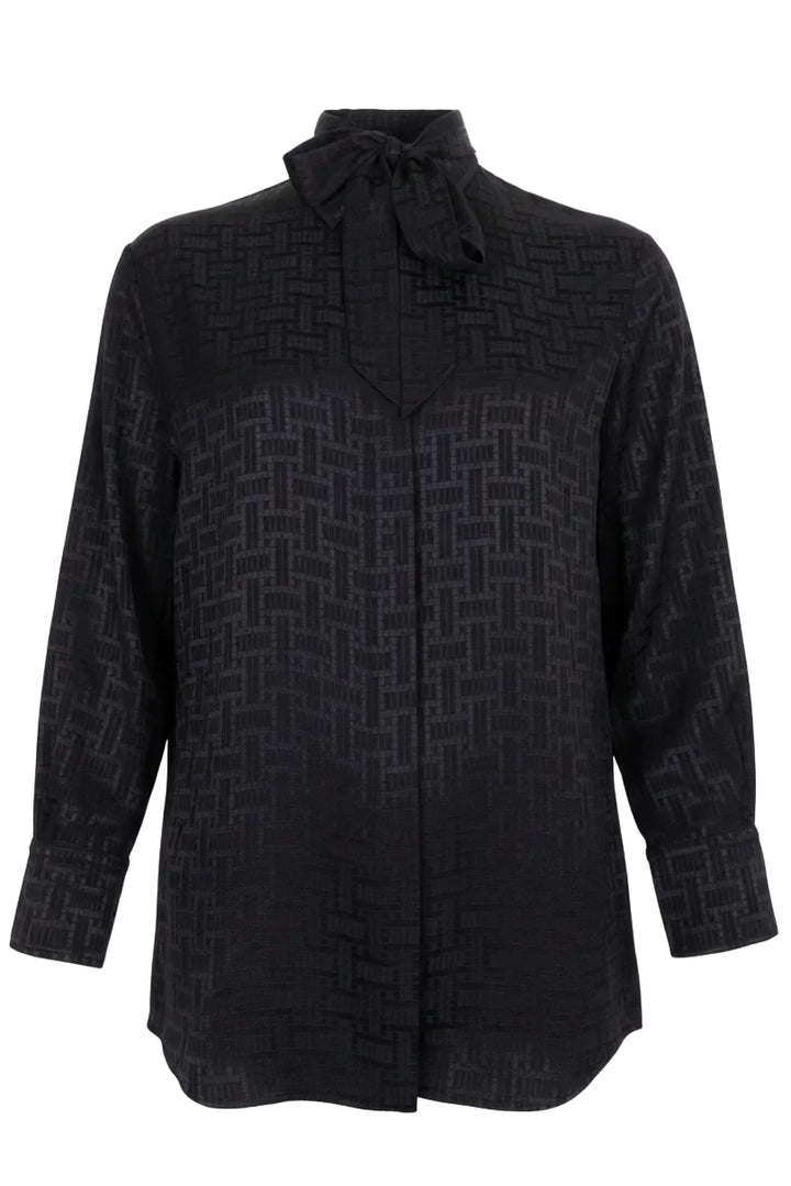HERMÈS Blouse à nœud en soie noire