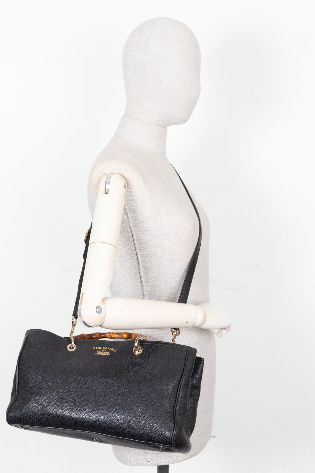 GUCCI Bamboo 2 Way Tote Medium Leather Black