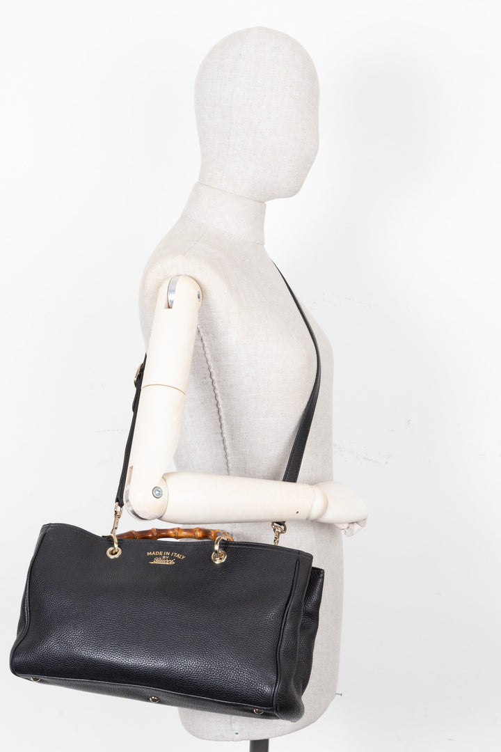 GUCCI Bamboo 2 Way Tote Medium Leather Black