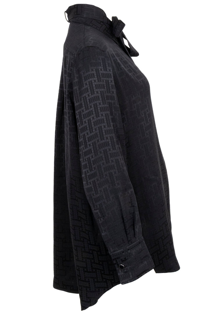HERMÈS Blouse à nœud en soie noire
