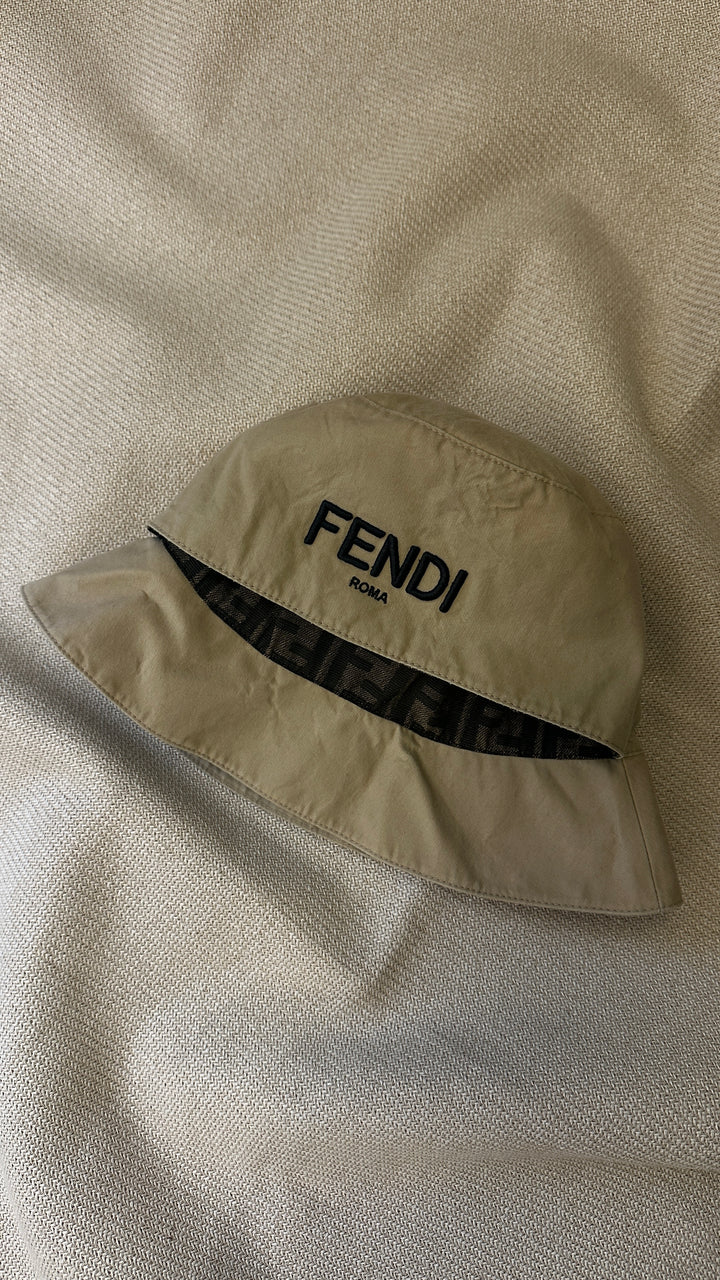 FENDI Logo Bucket Hat, Beige