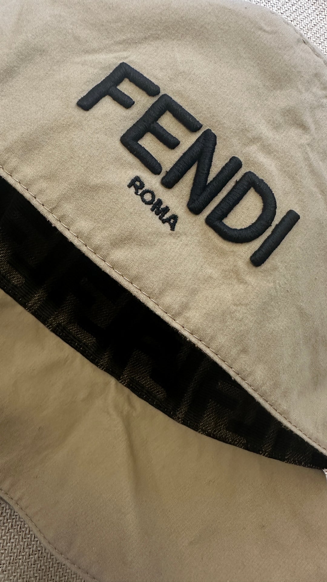 FENDI Logo Bucket Hat, Beige
