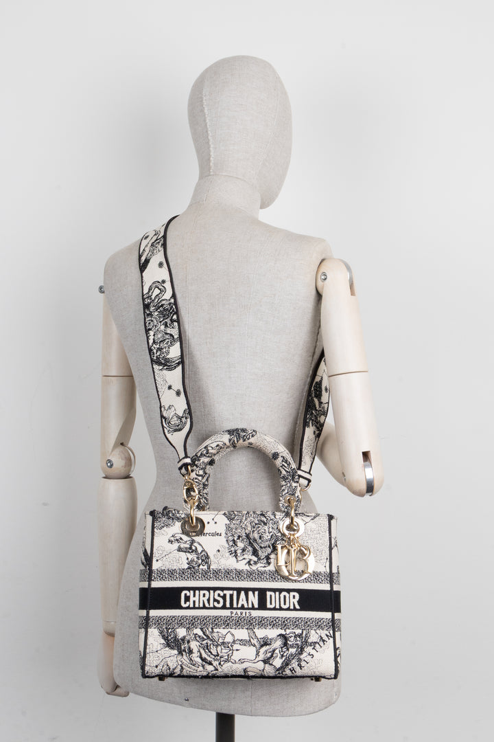 CHRISTIAN DIOR Lady Dior D-Lite Hercules Canvas Ivory Black