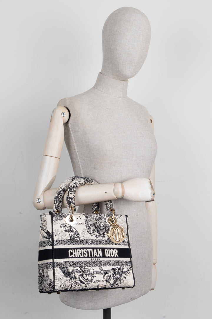 CHRISTIAN DIOR Lady Dior D-Lite Hercules Canvas Ivory Black