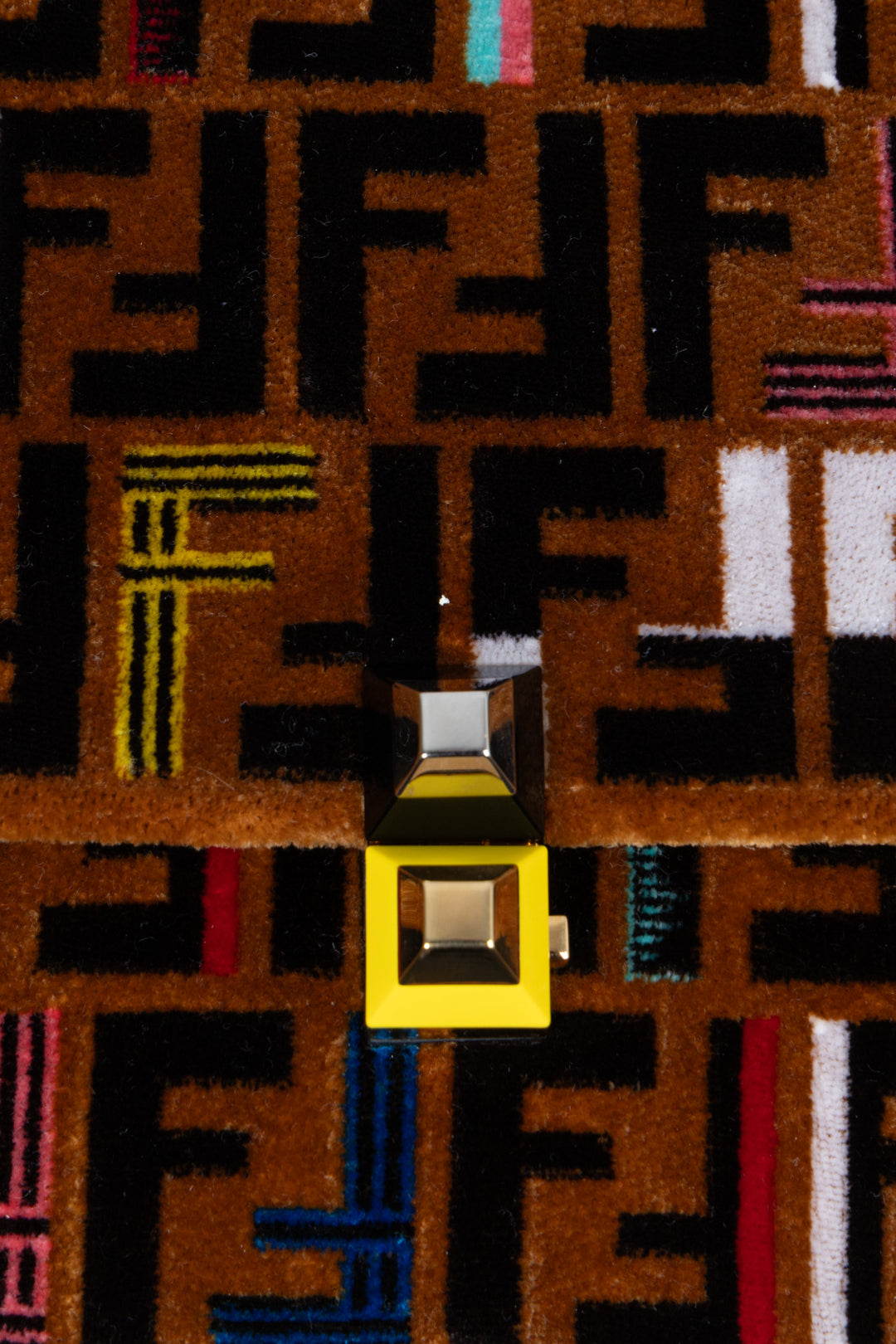 FENDI Kan I FF Crossbody Bag Velvet Brown Multicolor