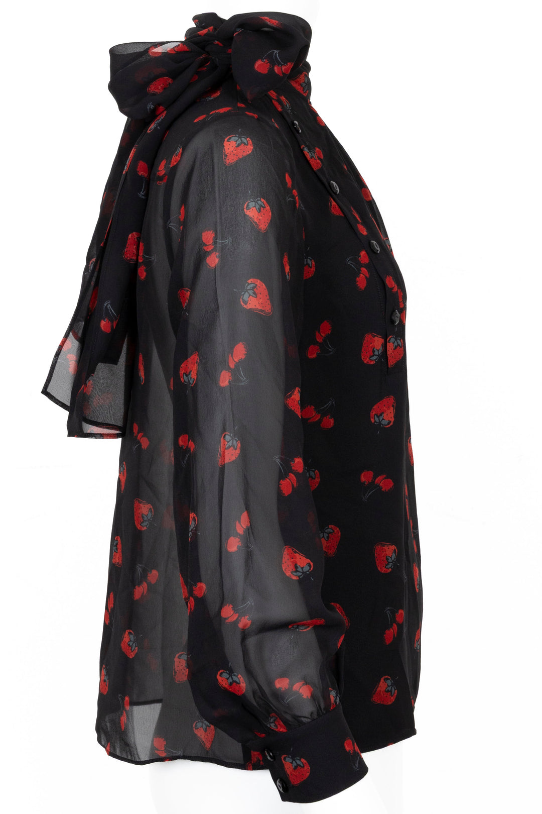 MIU MIU Strawberries Pussy Bow Blouse Black Red
