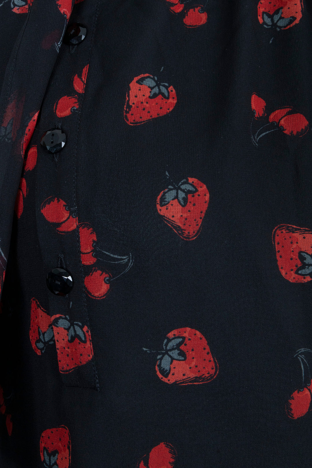 MIU MIU Strawberries Pussy Bow Blouse Black Red