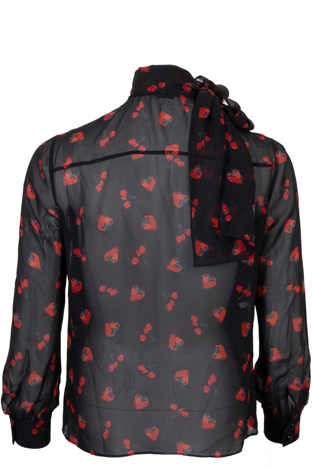 MIU MIU Strawberries Pussy Bow Blouse Black Red