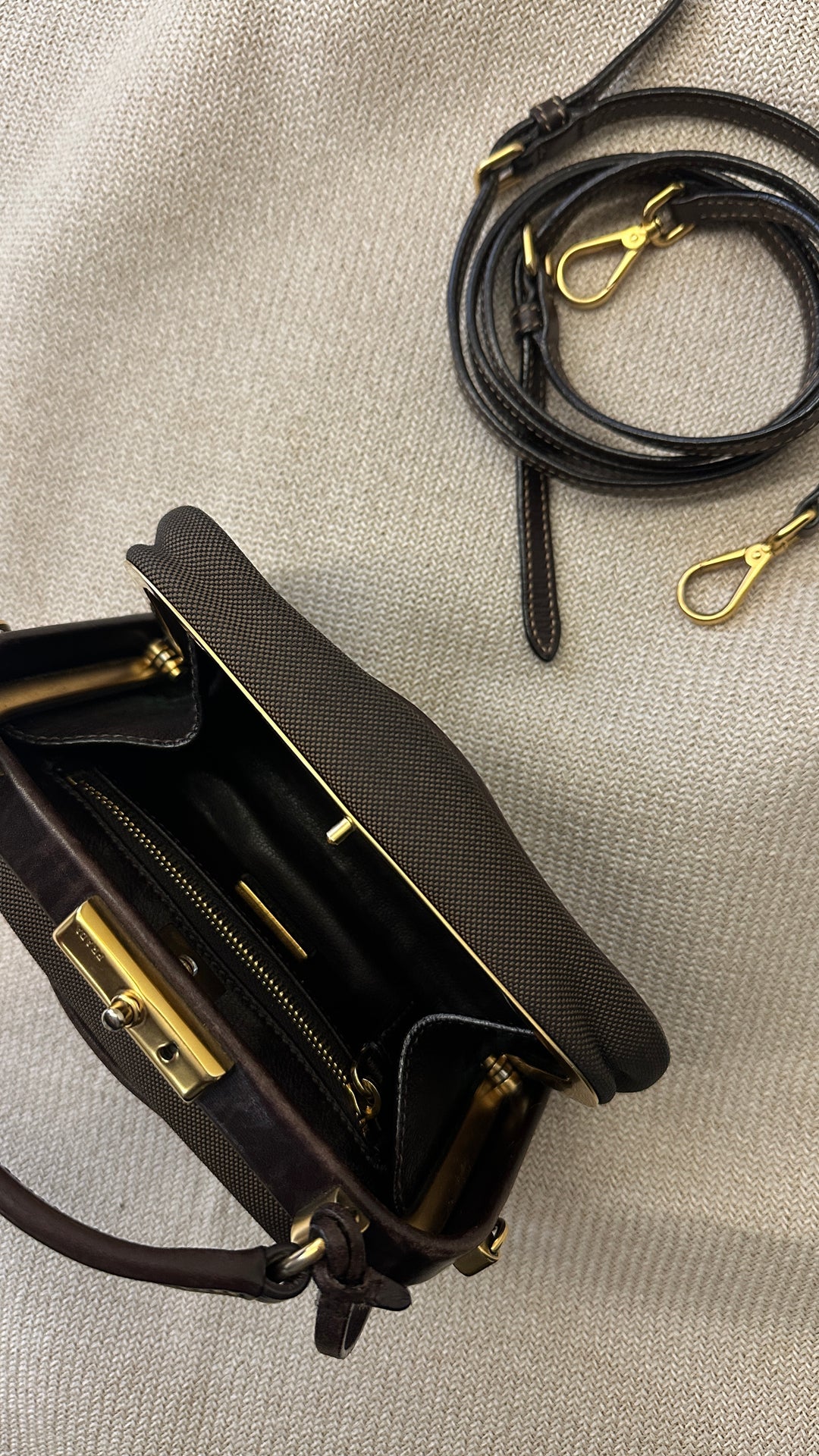 Prada Mini Camera Top Handle Bag, Brown