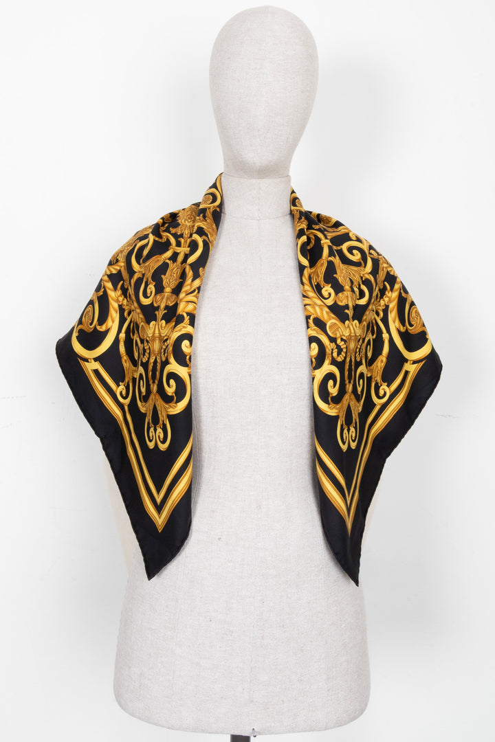 HERMÈS 90 Scarf Les Tuileries Black Gold