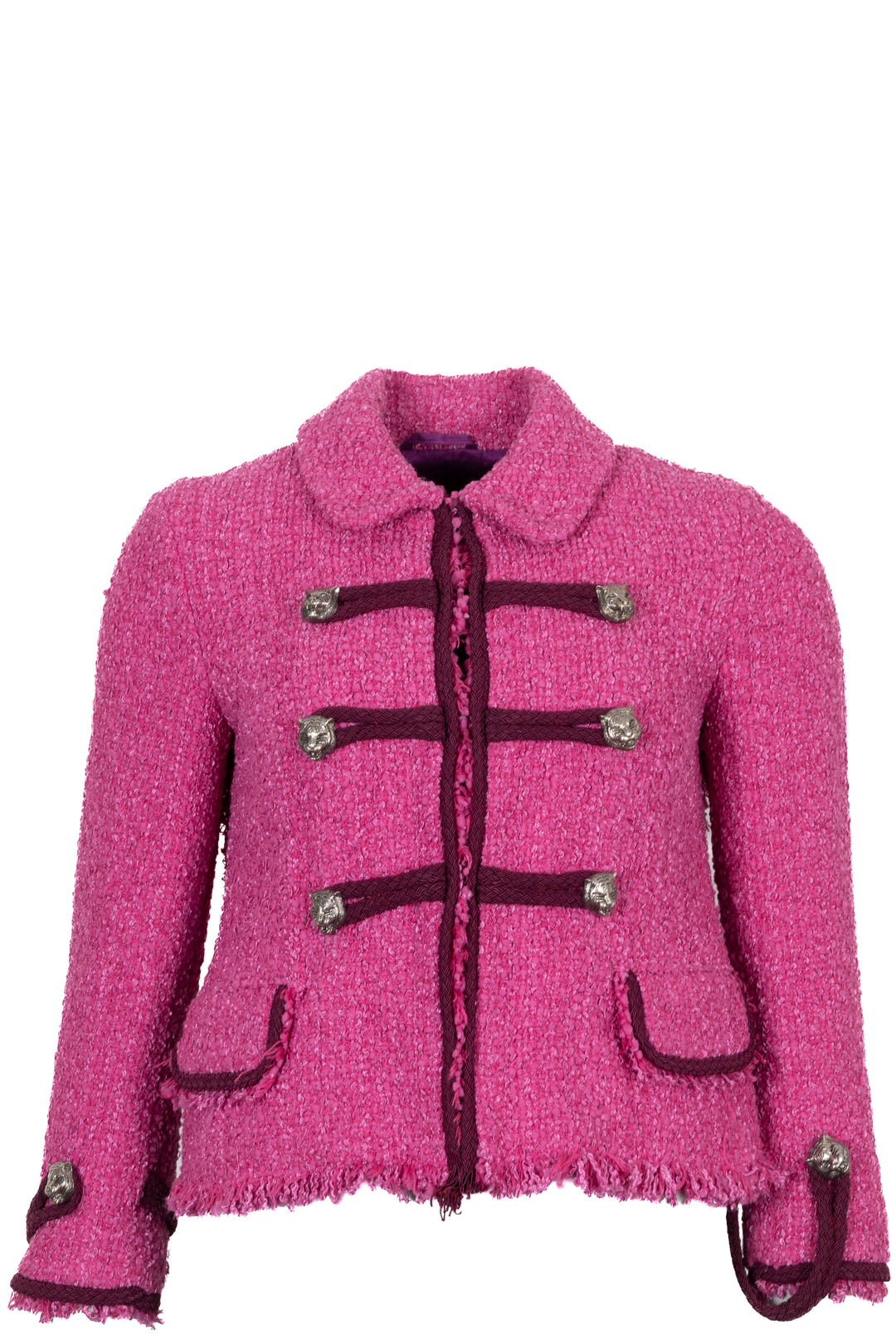 GUCCI Tiger Buttons Jacket Tweed Pink