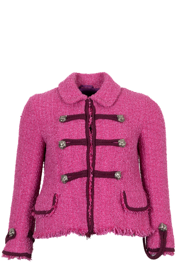 GUCCI Veste boutons tigre en tweed rose