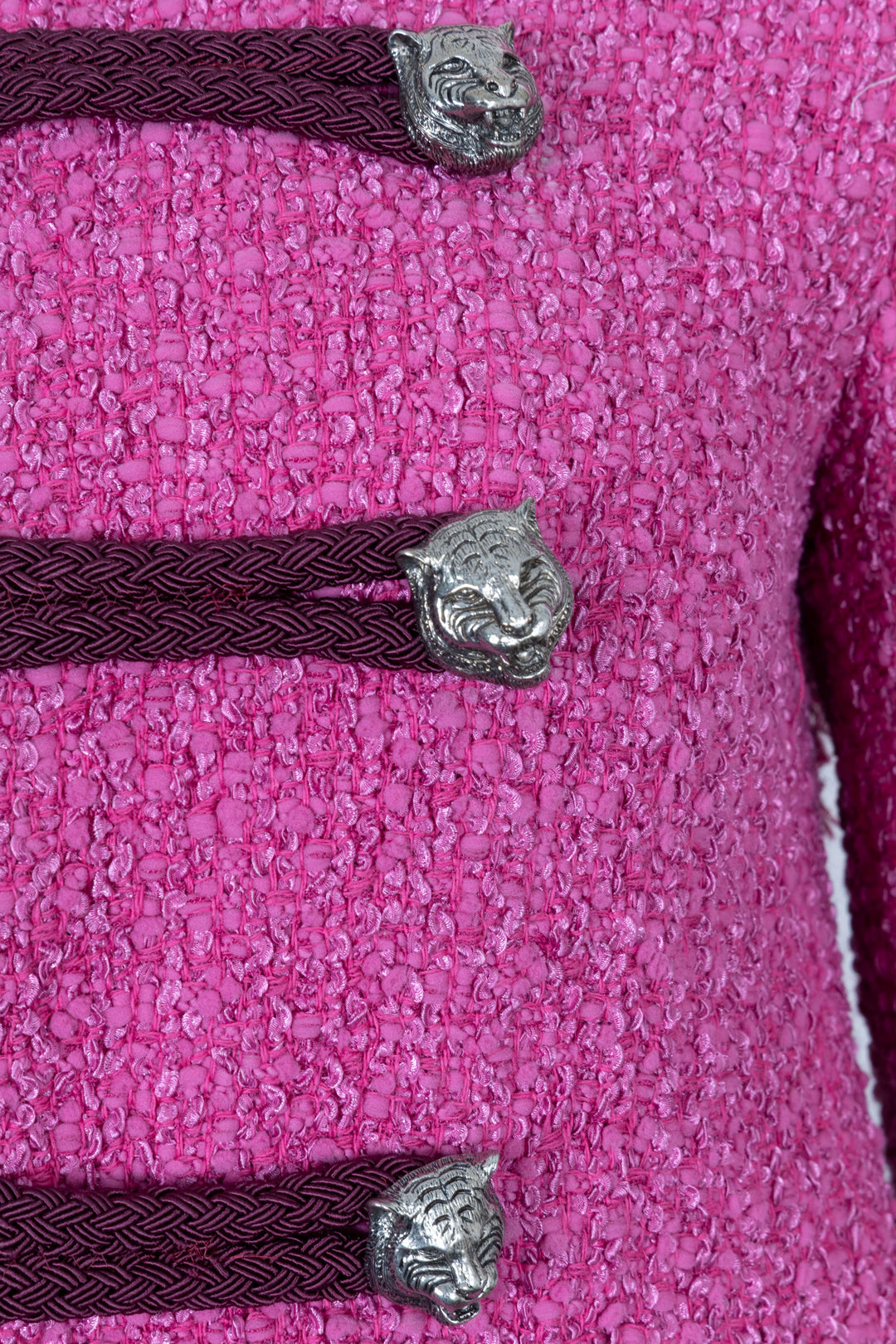 GUCCI Tiger Buttons Jacket Tweed Pink