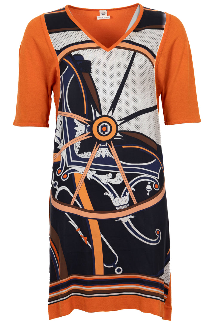 HERMÈS Twillaine Short Sleeve Dress Silk Cotton Orange