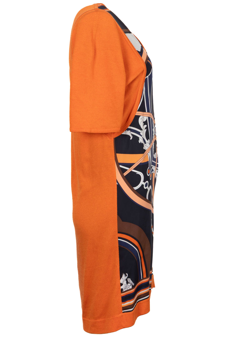 HERMÈS Twillaine Short Sleeve Dress Silk Cotton Orange