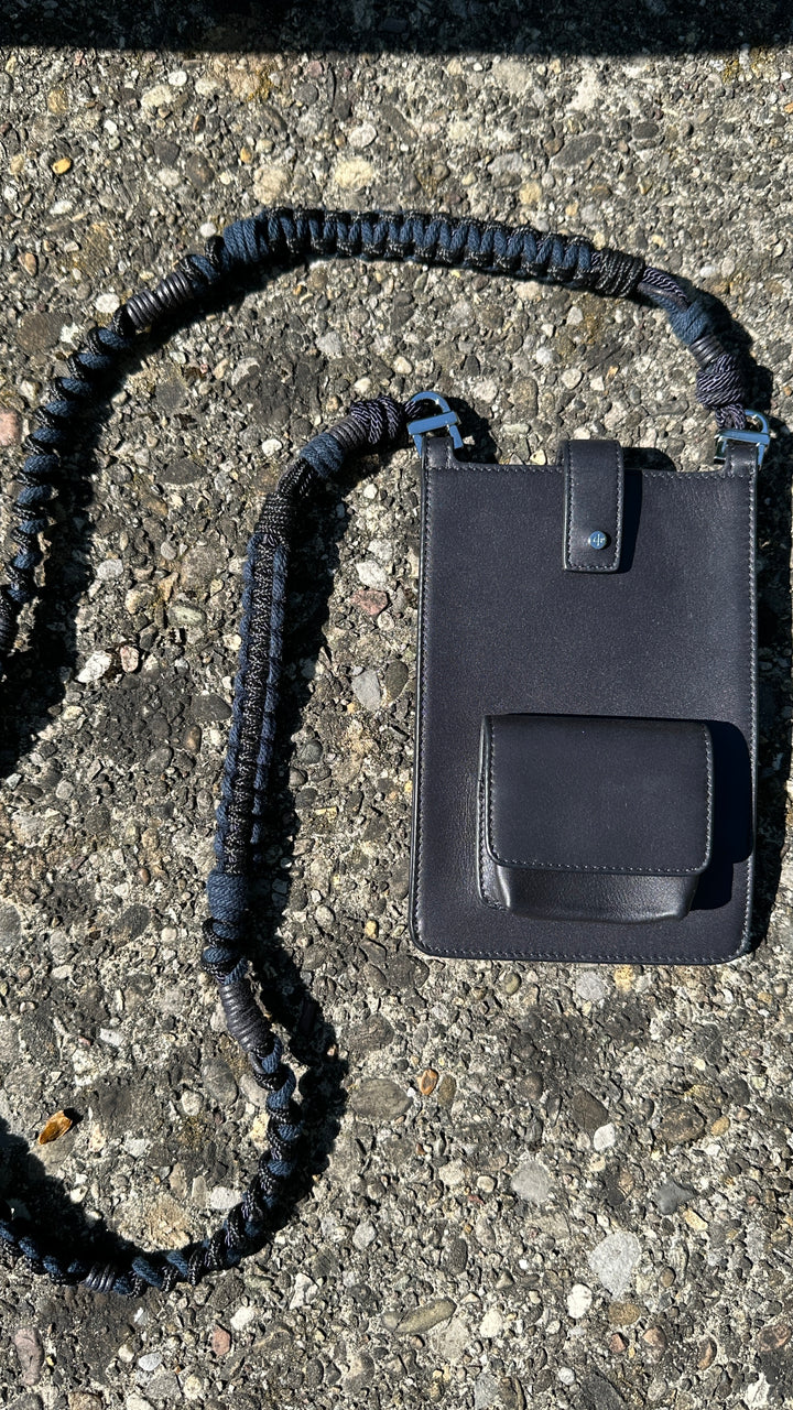 LORO PIANA Phone Crossbody Bag Leather Navy