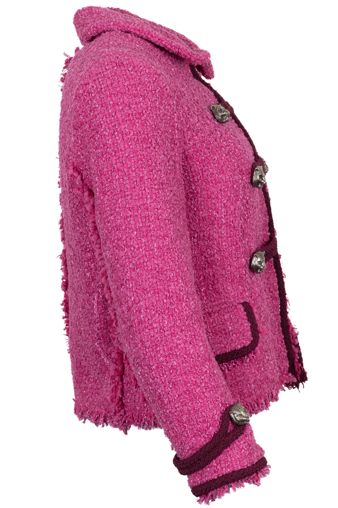 GUCCI Tiger Buttons Jacket Tweed Pink
