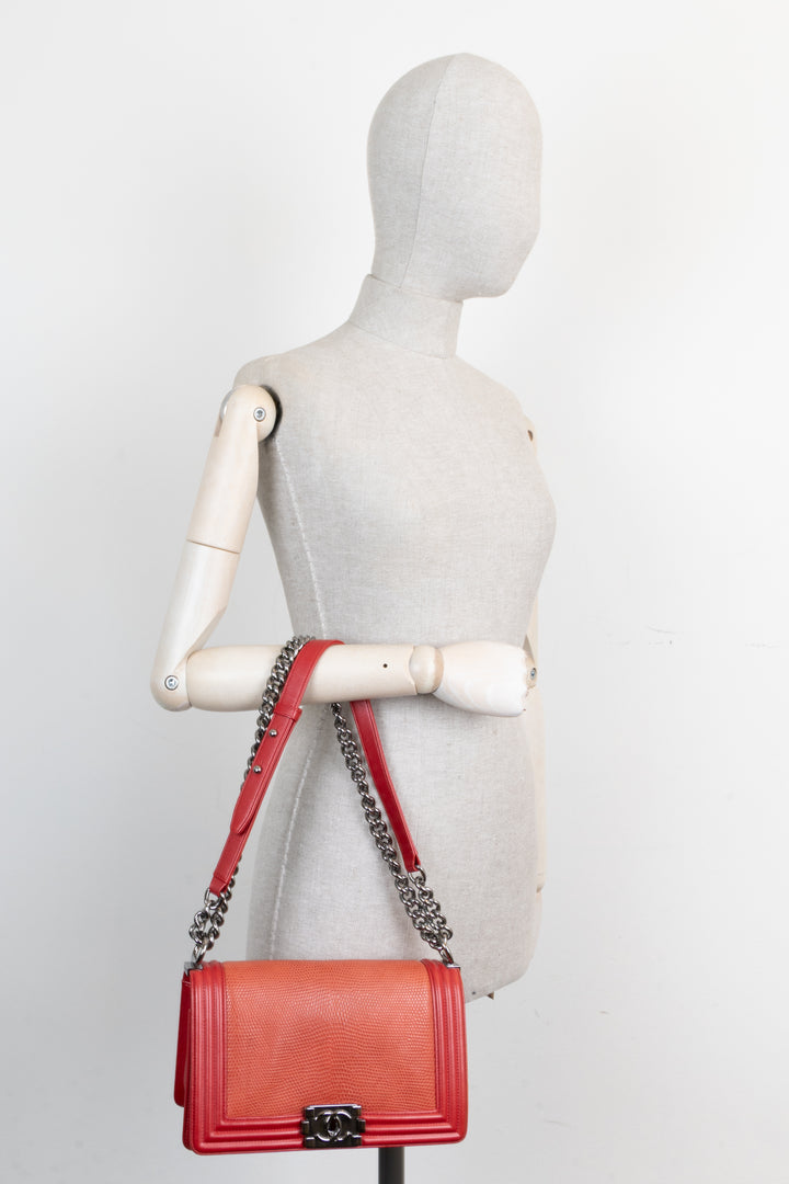 CHANEL Medium Boy Bag Lizzard Red