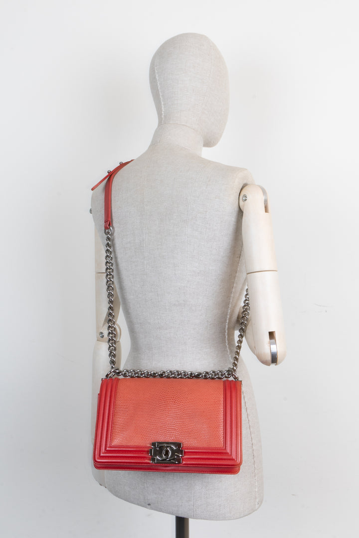 CHANEL Medium Boy Bag Lizzard Red