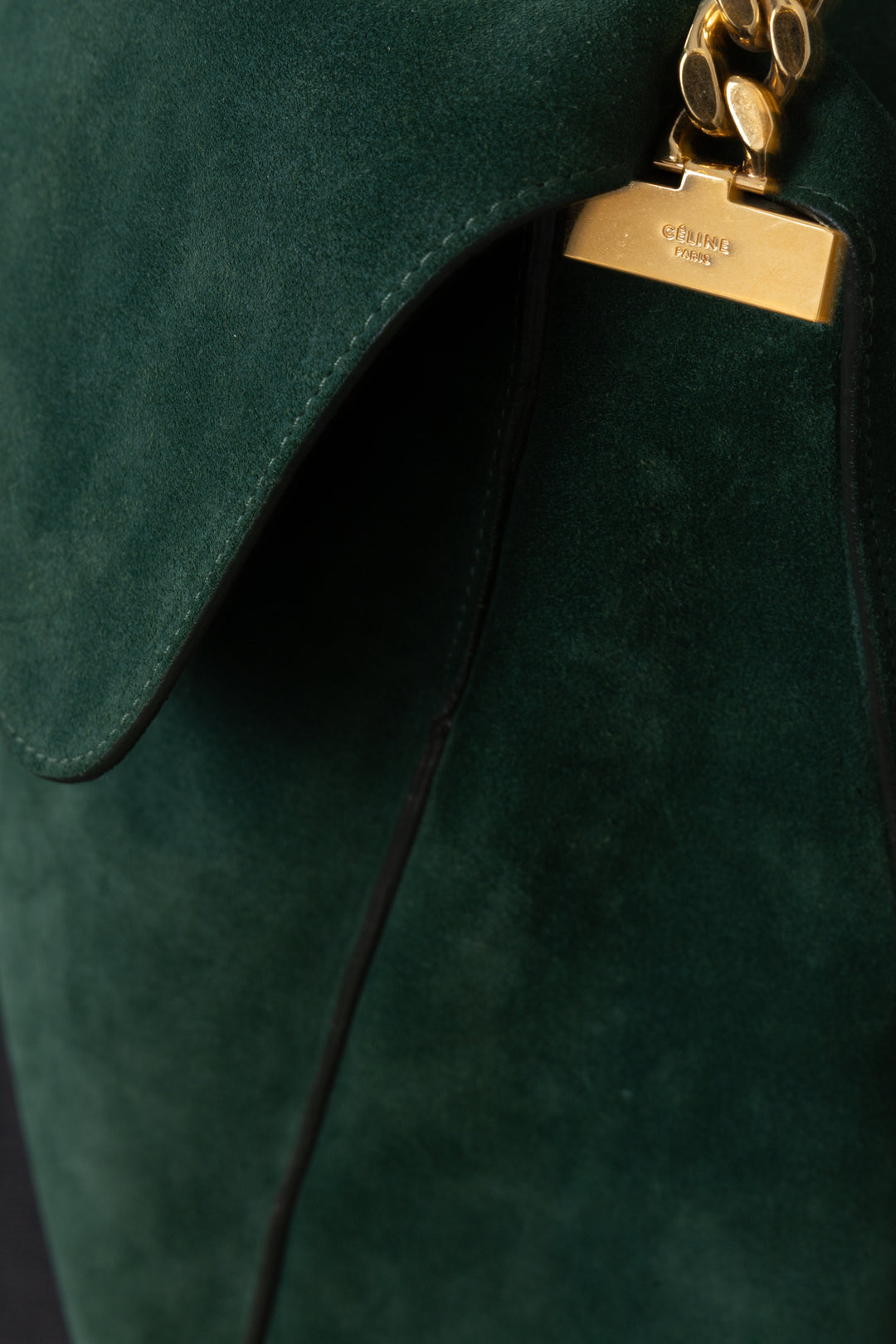 CÉLINE Gourmette Bag Suede Green