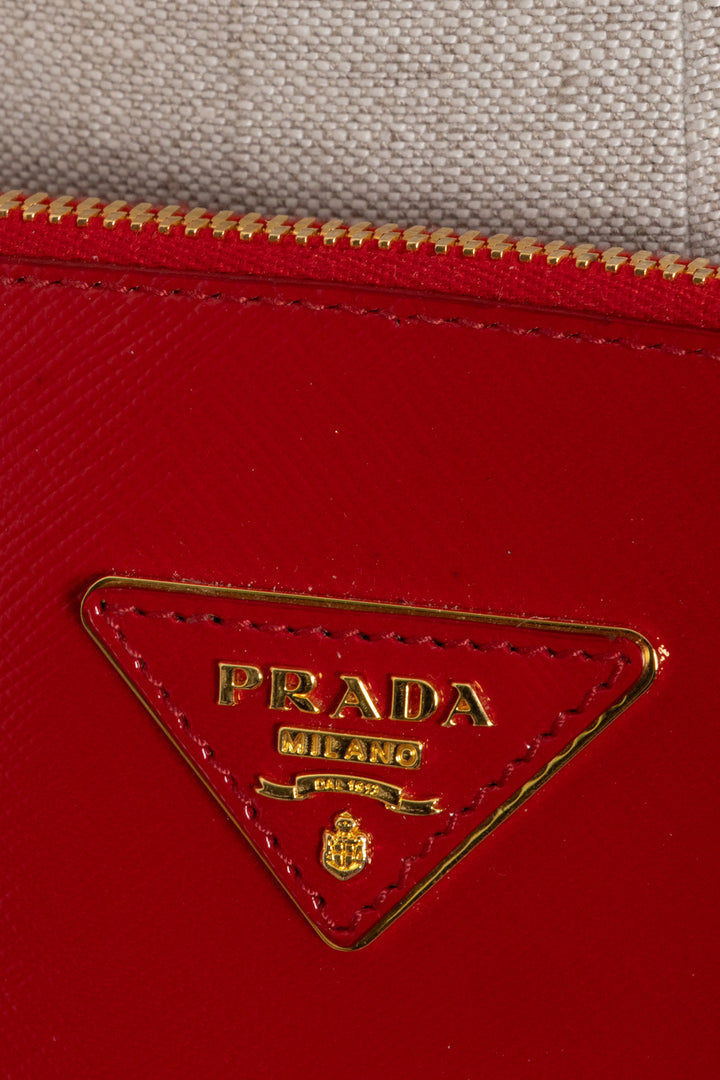 PRADA Vernice Promenade Tote Shiny Saffiano Red